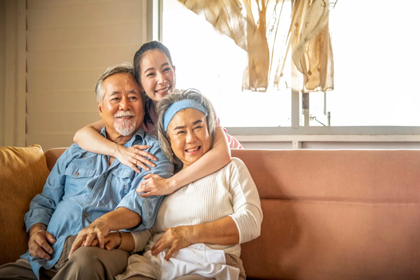 Aging Parents receiving care and support.