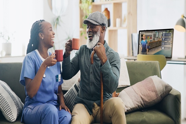 Virtual Care App connecting seniors with caregivers remotely.