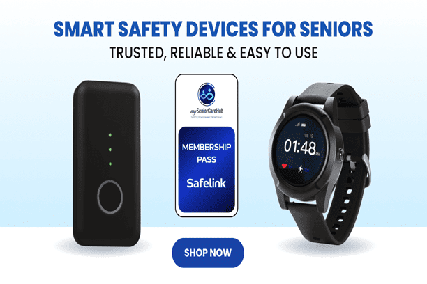 Medical Alert Device worn by senior for emergency assistance.