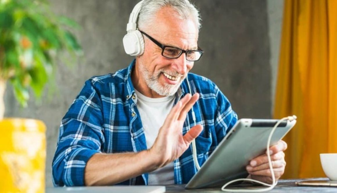 Senior receiving care and daily assistance.