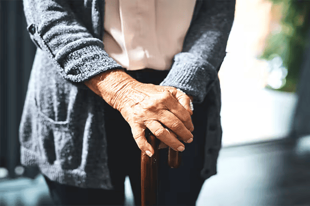 Osteoporosis awareness with senior bone health illustration.