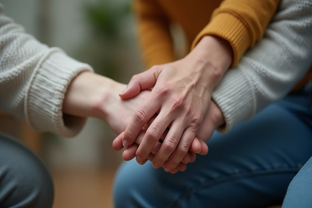 NRI & Aging Parents Holding Hands Together. Best Daily Check-In App For NRI Aging Parents.