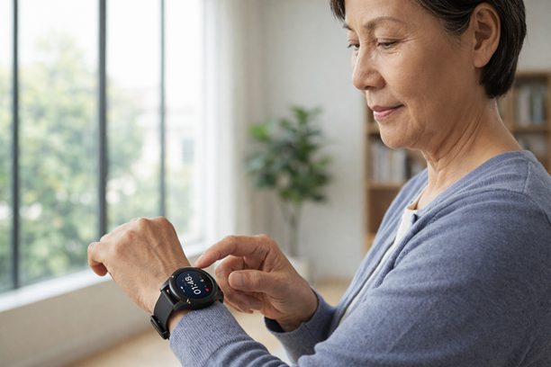 A woman is wearing SafeLynk Smart Watch which is widely considered the best budget medical alert device for active seniors. Mother's Day Gift for Seniors 2026