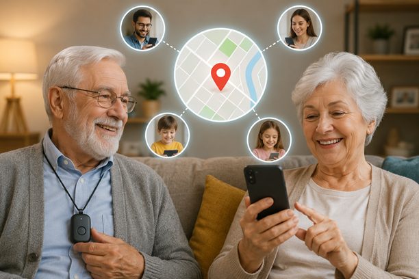 Two seniors discussing about location sharing apps for families in 2026.