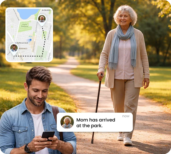 Family member notified that mom arrived at the park