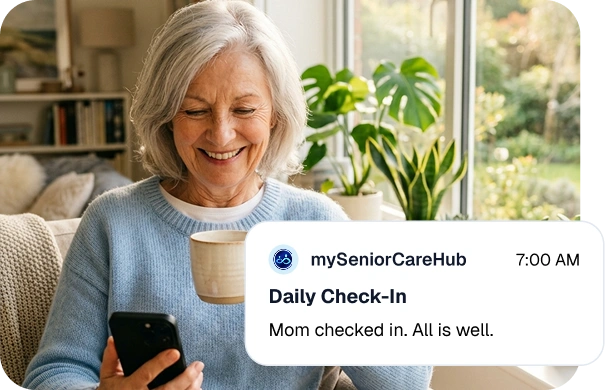 Senior checking in on her phone in the morning