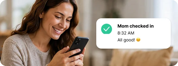 Family caregiver receiving a daily check-in update from a senior