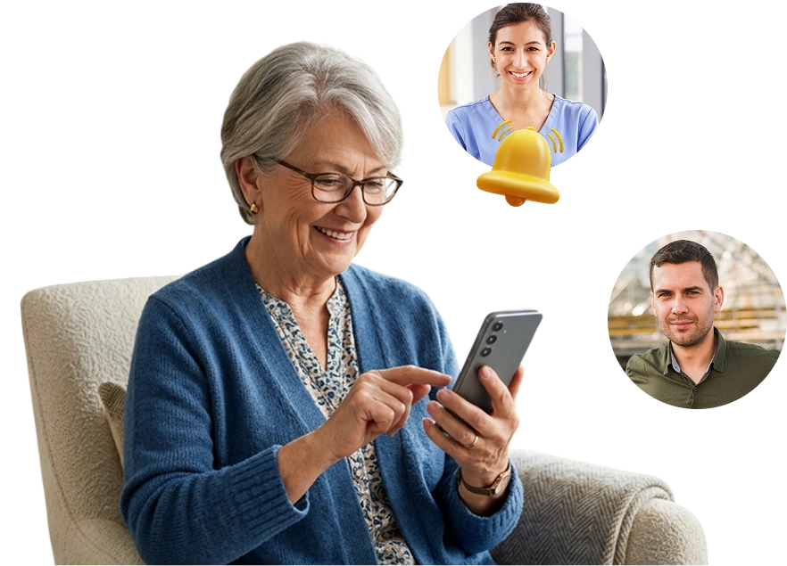 Family staying connected through mySeniorCareHub notifications