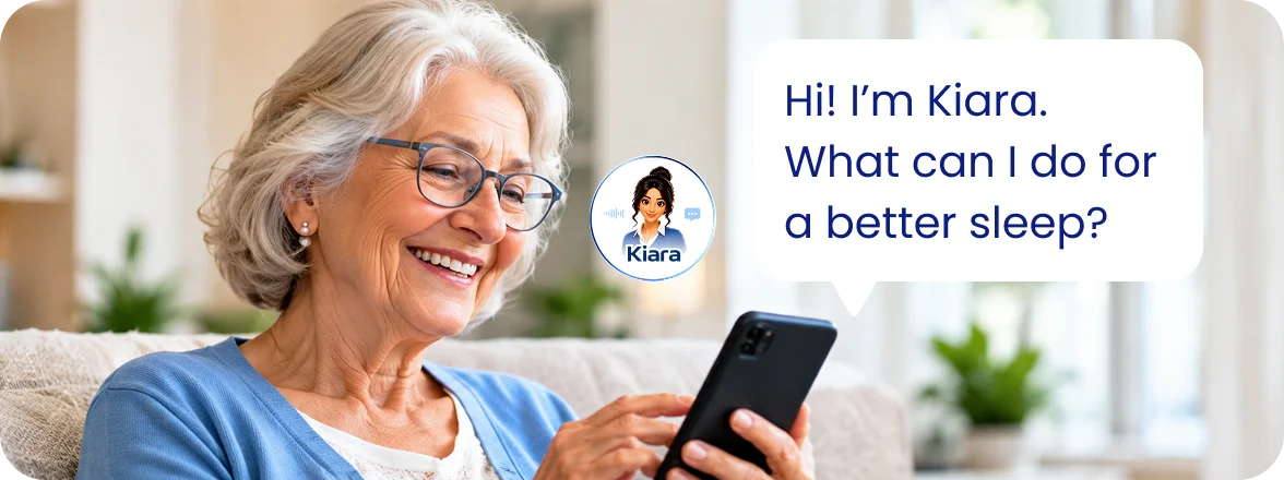 Senior asking Kiara a question about sleep through the mobile app