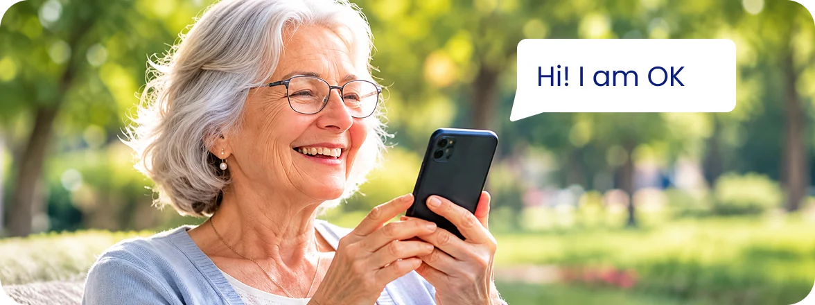 Senior completing a daily check-in with Kiara on a smartphone