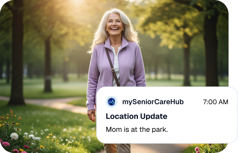 Location update confirming Mom is at the park