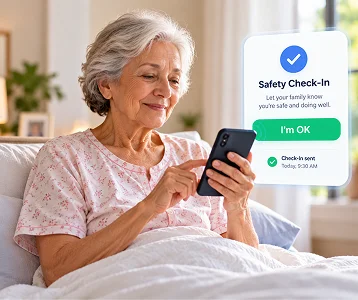 Daily check-in screen confirming the user is OK