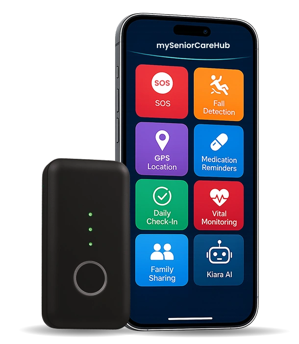 SafeLynk Smart Locket paired with mySeniorCareHub mobile app